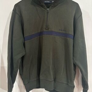 Vintage Streetwear Nautica Men's Olive Zip-Up Sweater Size S